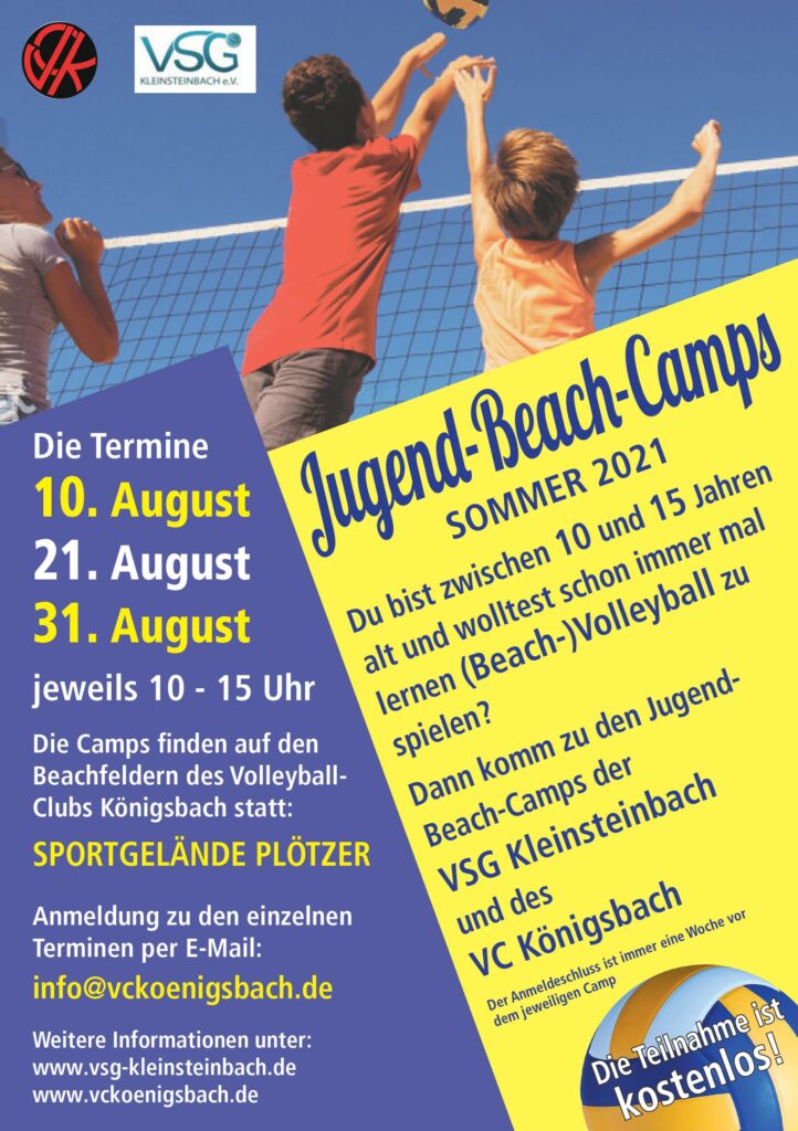 Flyer für die Beachvolleyball-Camps der VSG Kleinsteinbach im Sommer 2021